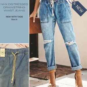 NHX DISTRESSED DRAWSTRING WAIST JEANS  NEW WITH TAGS Size 2X